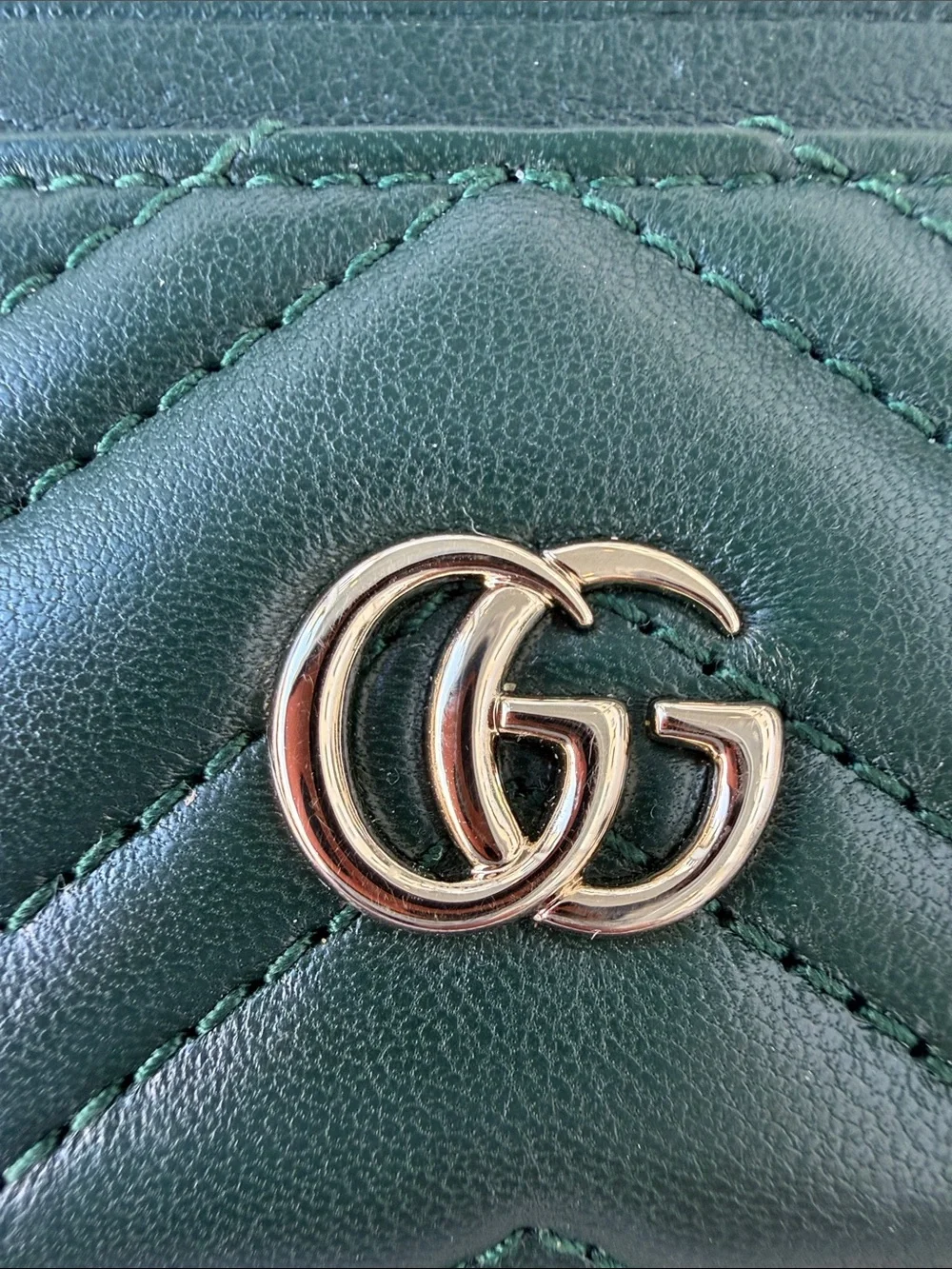 Gucci Green Quilted GG Leather Card Holder with Gold Hardware